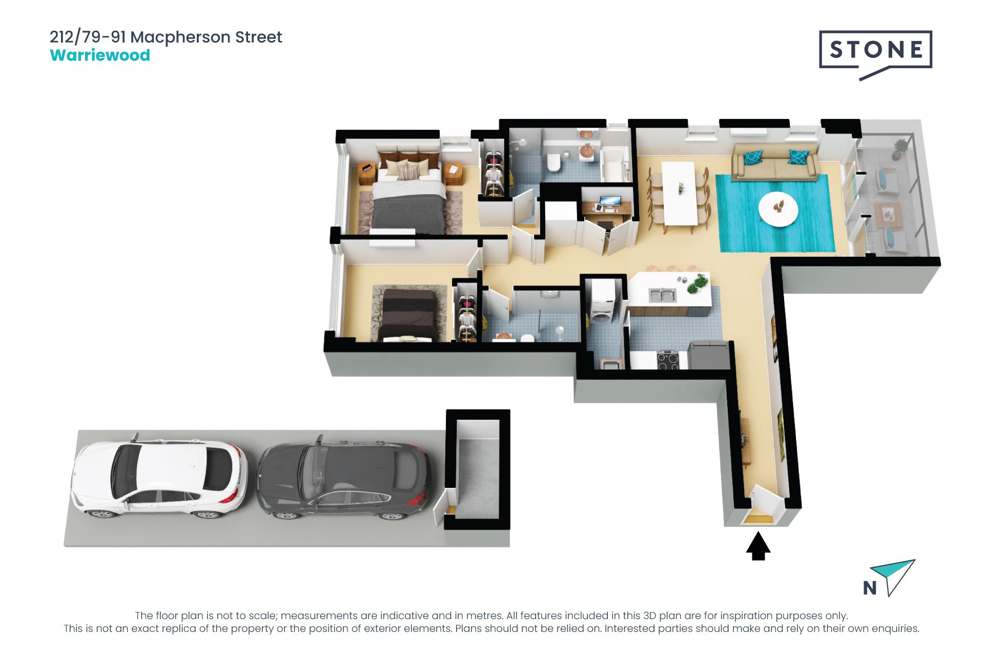 Bright and airy top floor apartment with study and North aspect