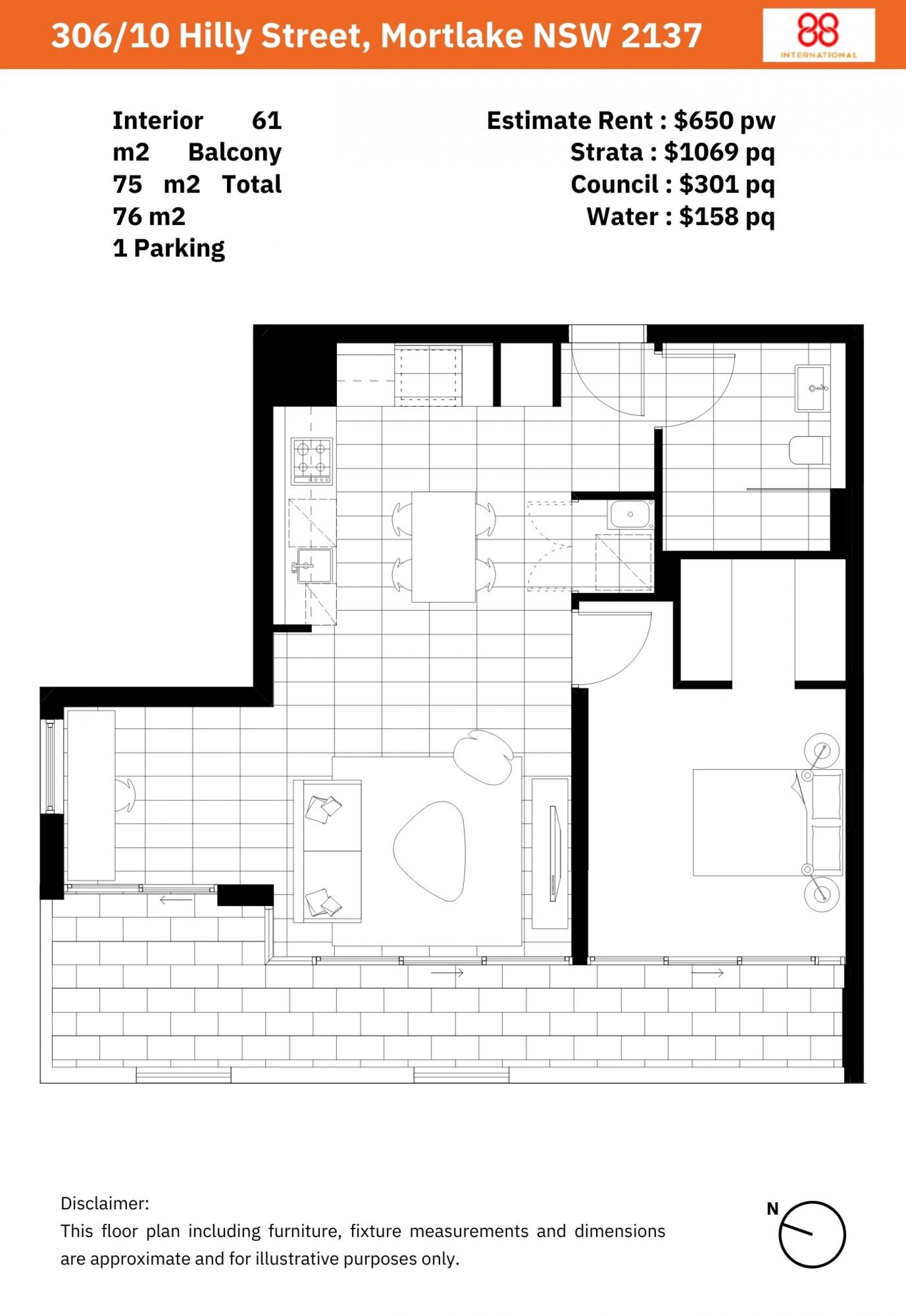 Modern Sun-filled 1 Bedroom with Study & partial Water Views