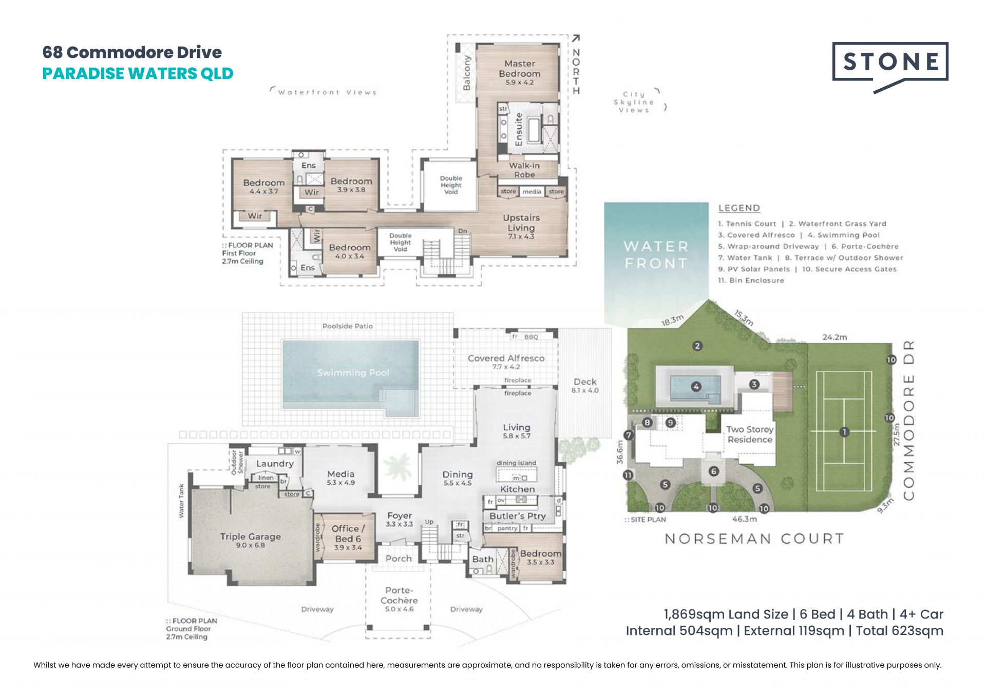 Magnificent Waterfront Residence -Double Block with Tennis Court