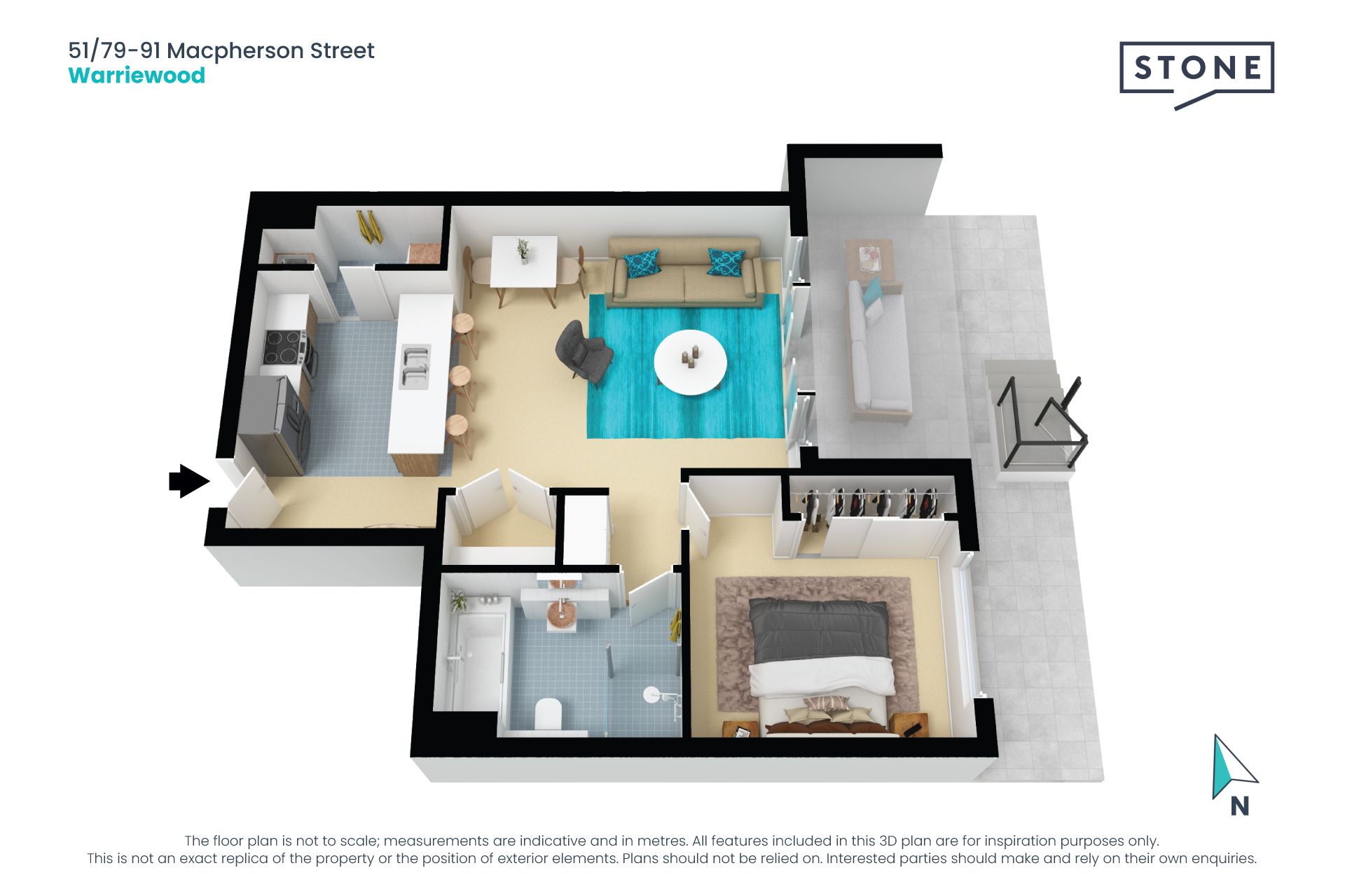 Spacious one bedroom courtyard apartment with study nook