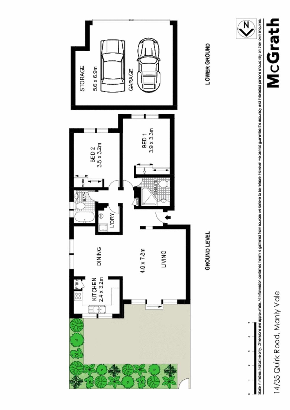 North facing apartment with large courtyard and private entrance