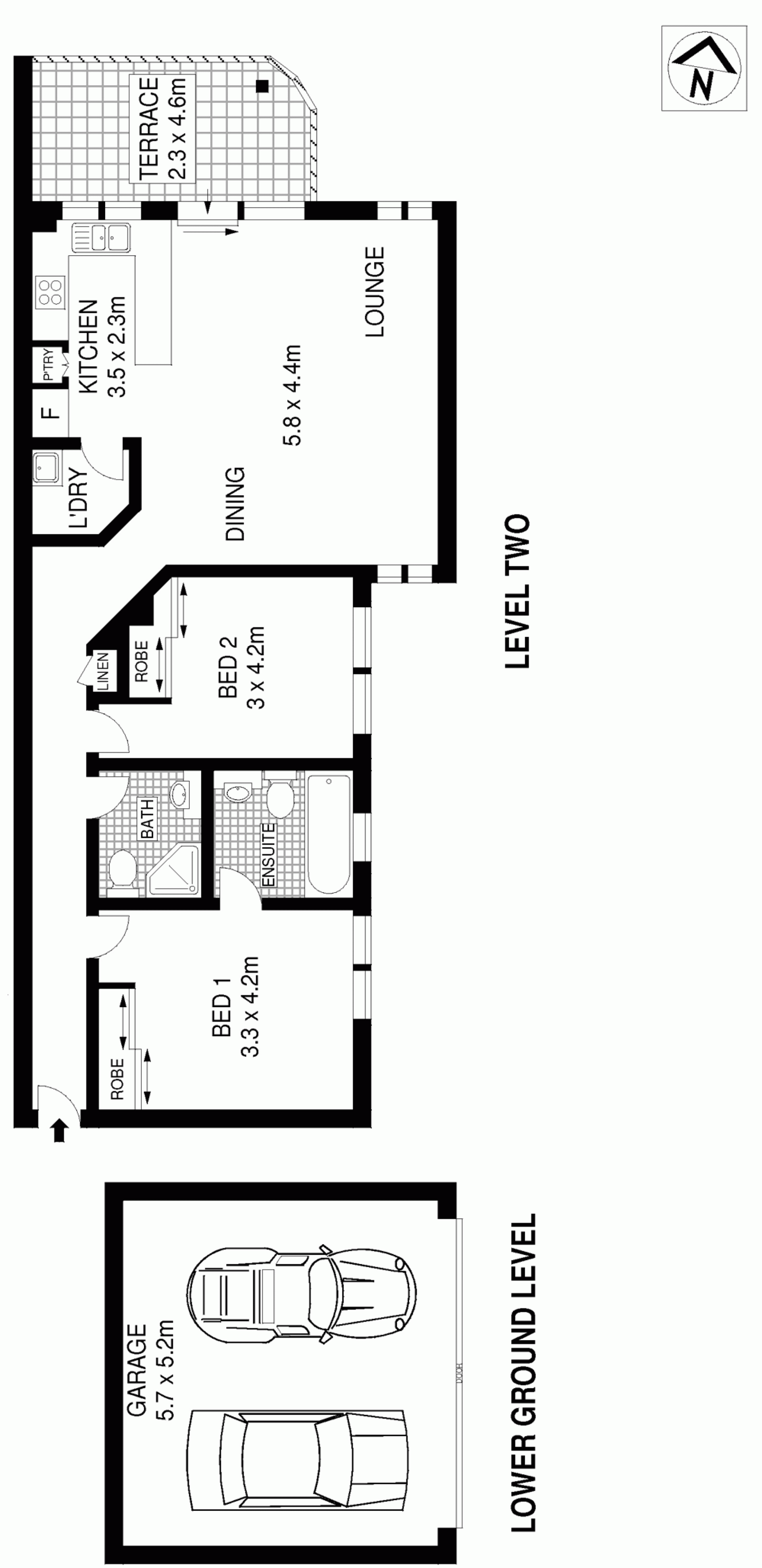 Two huge double bedrooms, two bathrooms, double lock-up