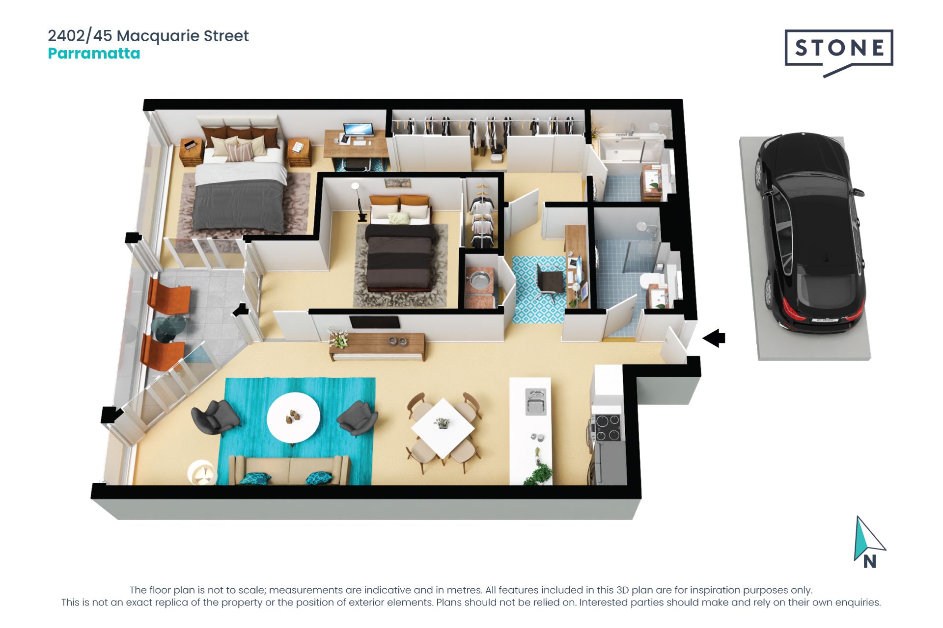 Stylish Two Bedroom PLUS Study Apartment