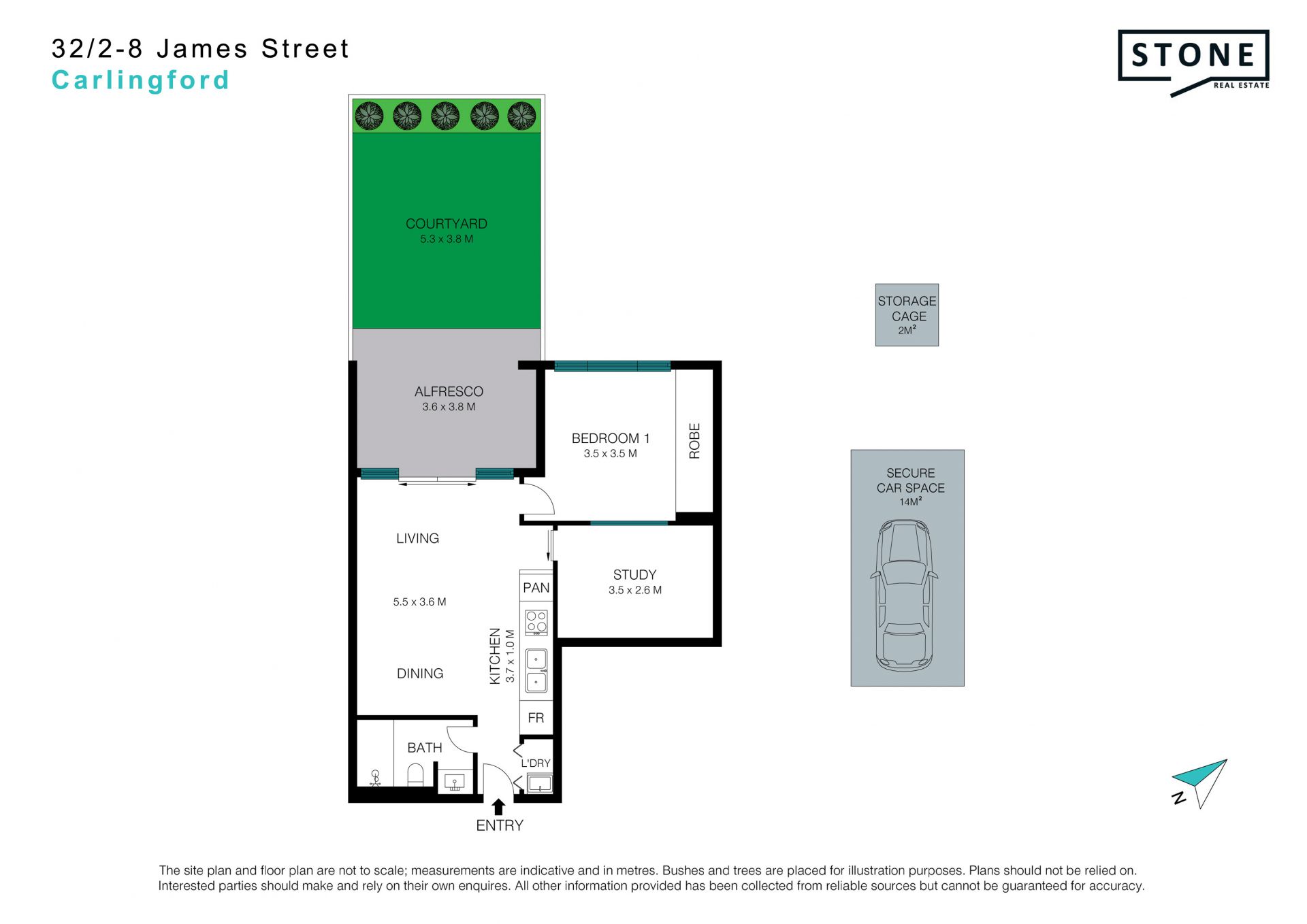 Contemporary 1+Study Apartment with Private Courtyard