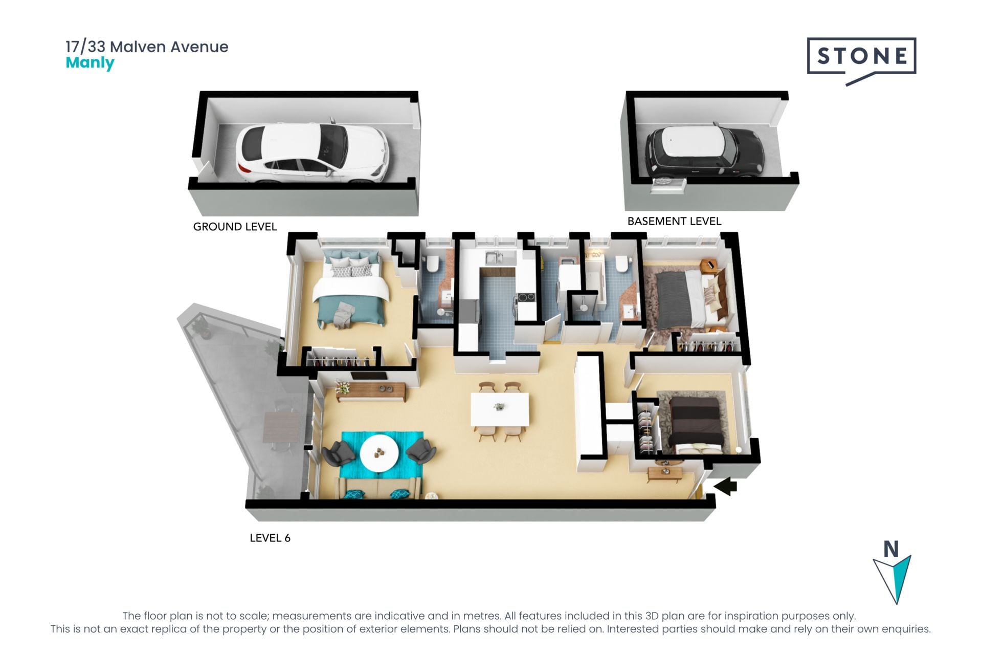 Beachside apartment with elevated ocean views and dual car space