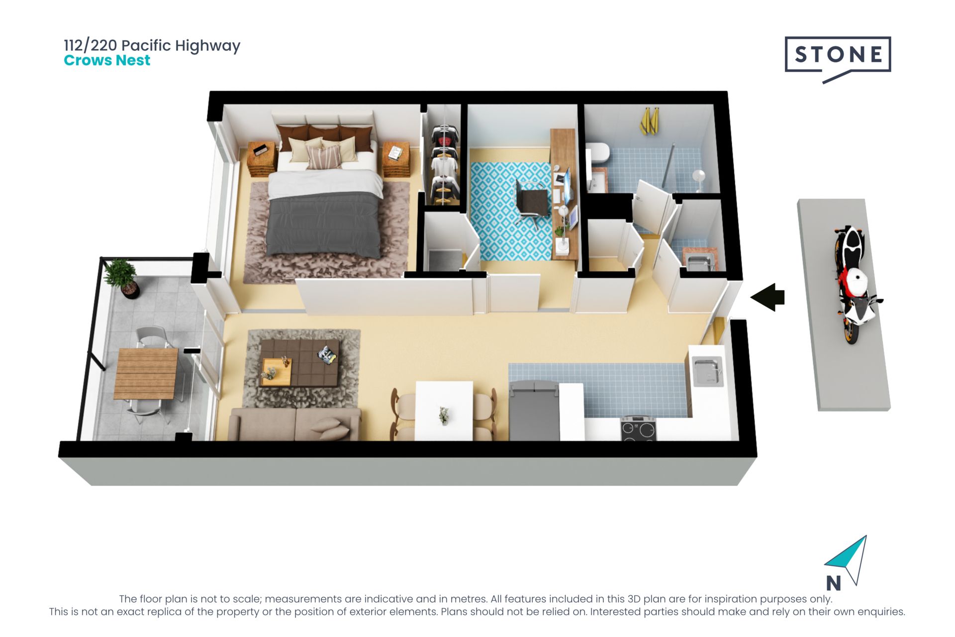 Whisper quiet, ultra-modern one-bedroom apartment with separate study