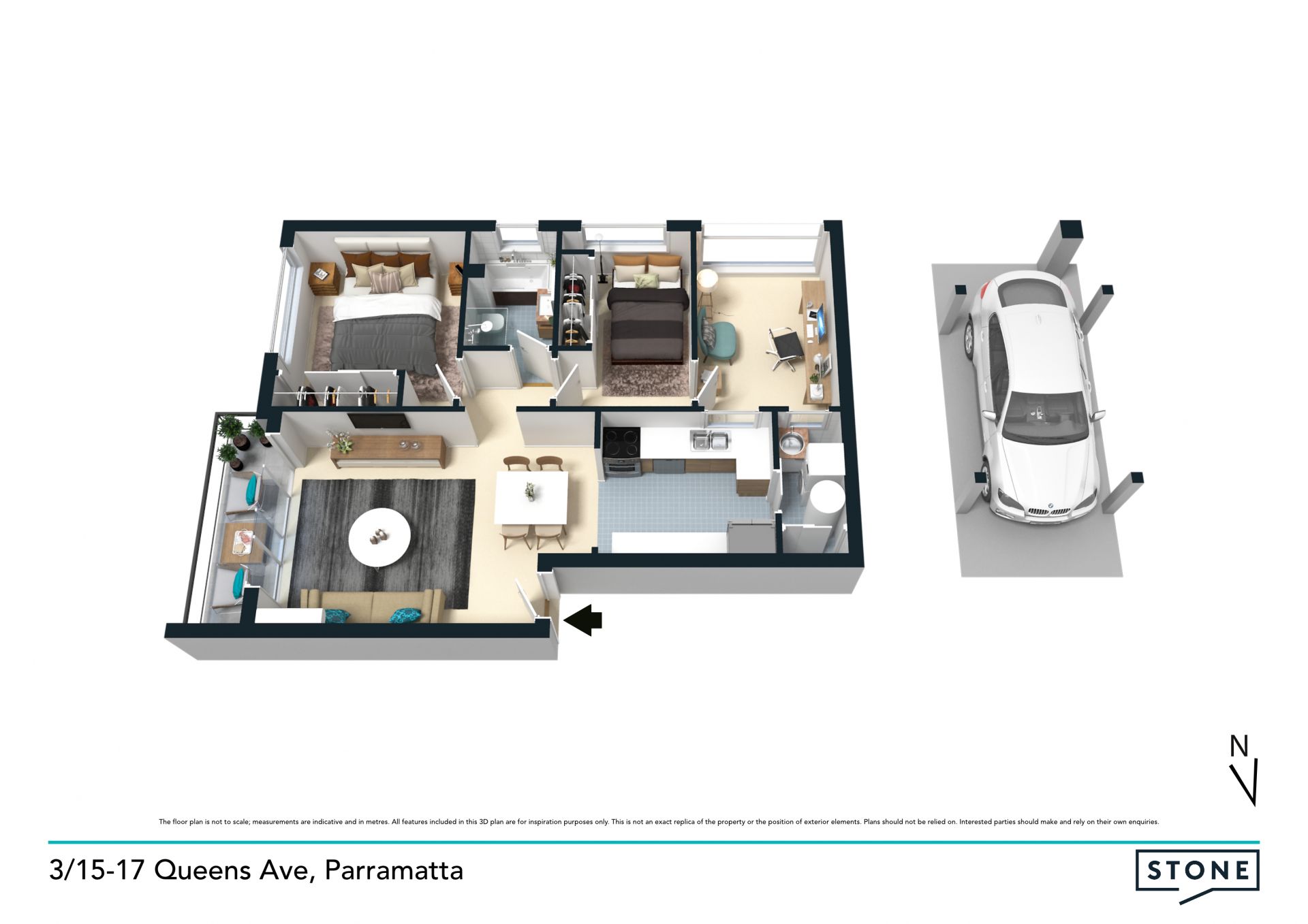 2 bedrooms PLUS study