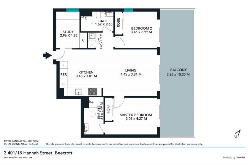 East facing penthouse two bedroom plus study