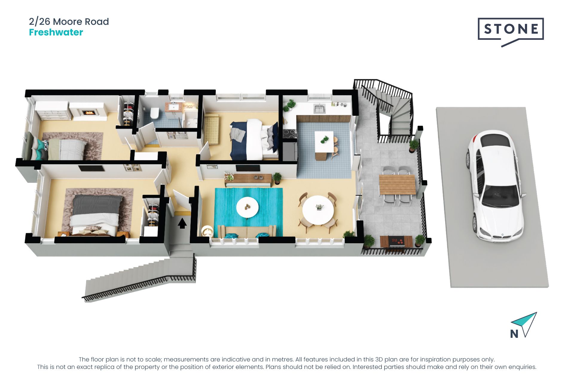 Stylish upper duplex 200m from the beach