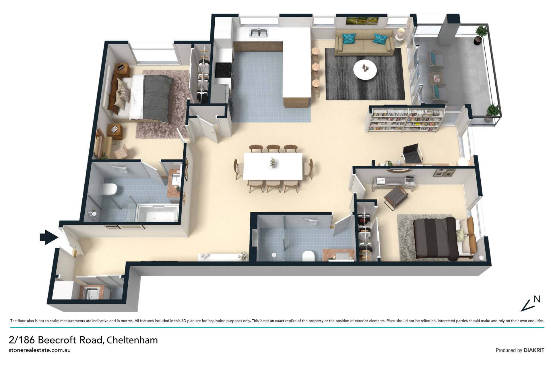 Oversized two bedroom apartment, plus study - 176sqm on title
