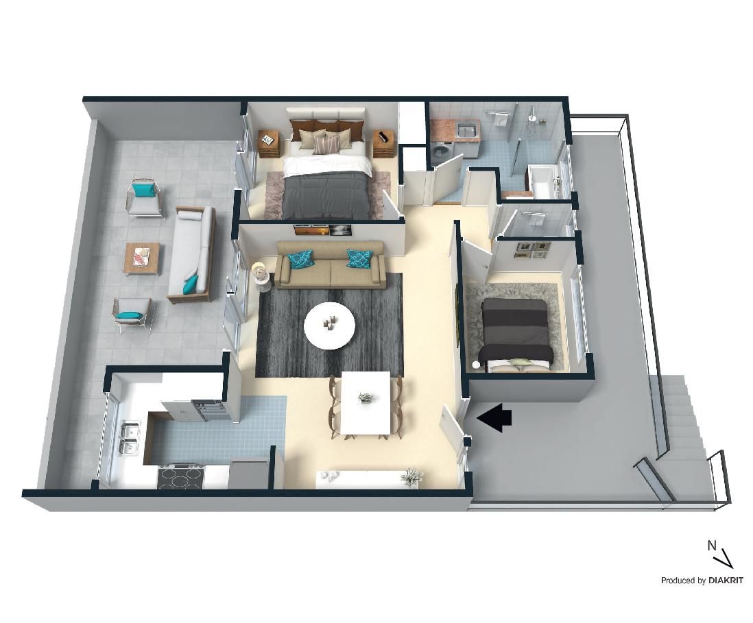 Beachfront 2-bedroom flat with ocean views