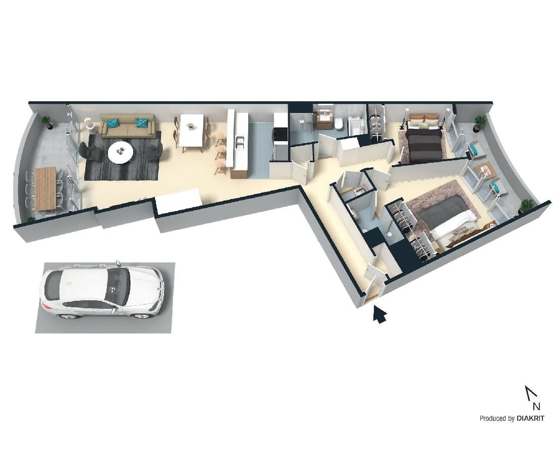 Huge two bedroom apartment with city and mountain views stretches across the eighth floor.