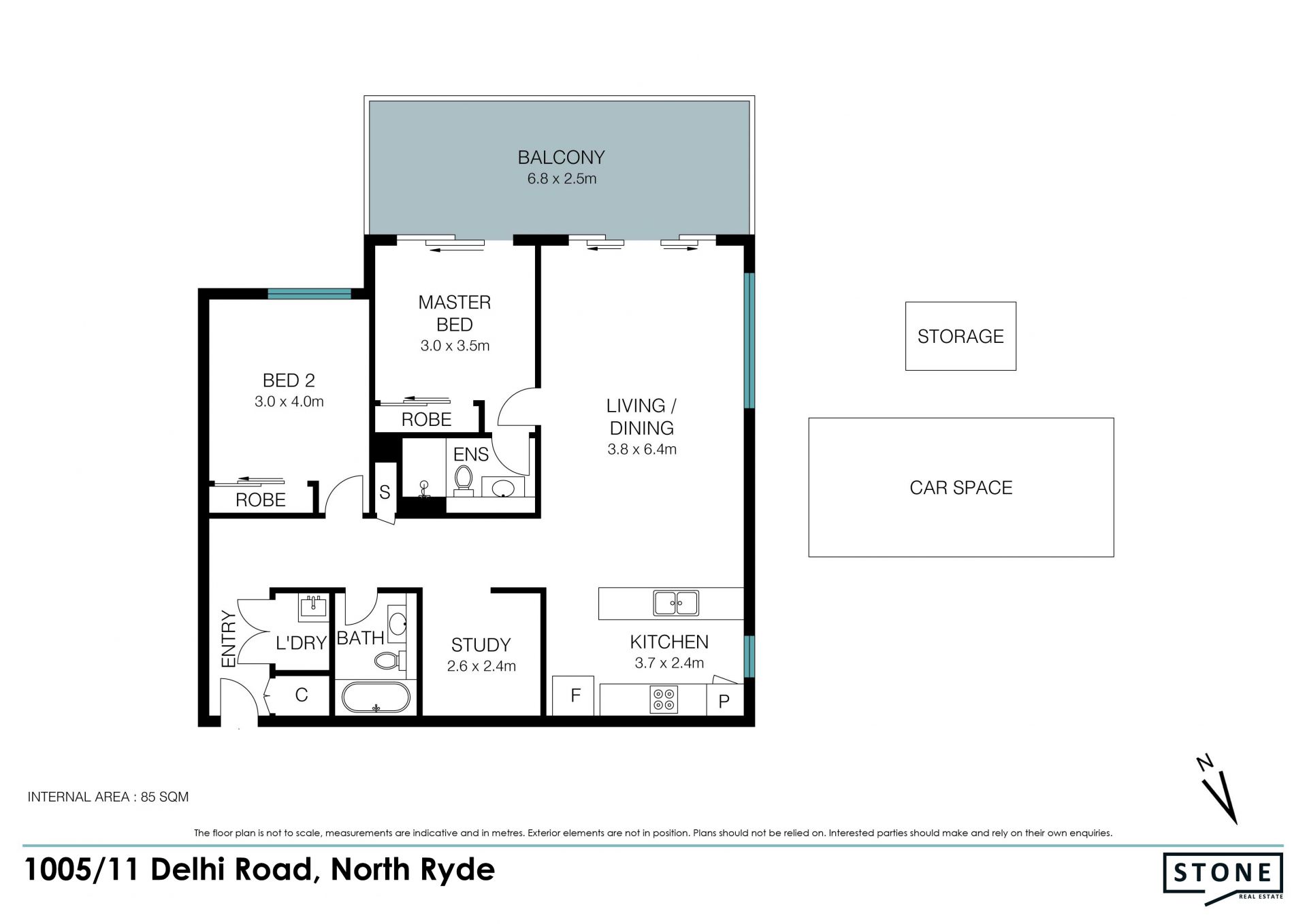 Spacious 2 bedroom plus study with city views