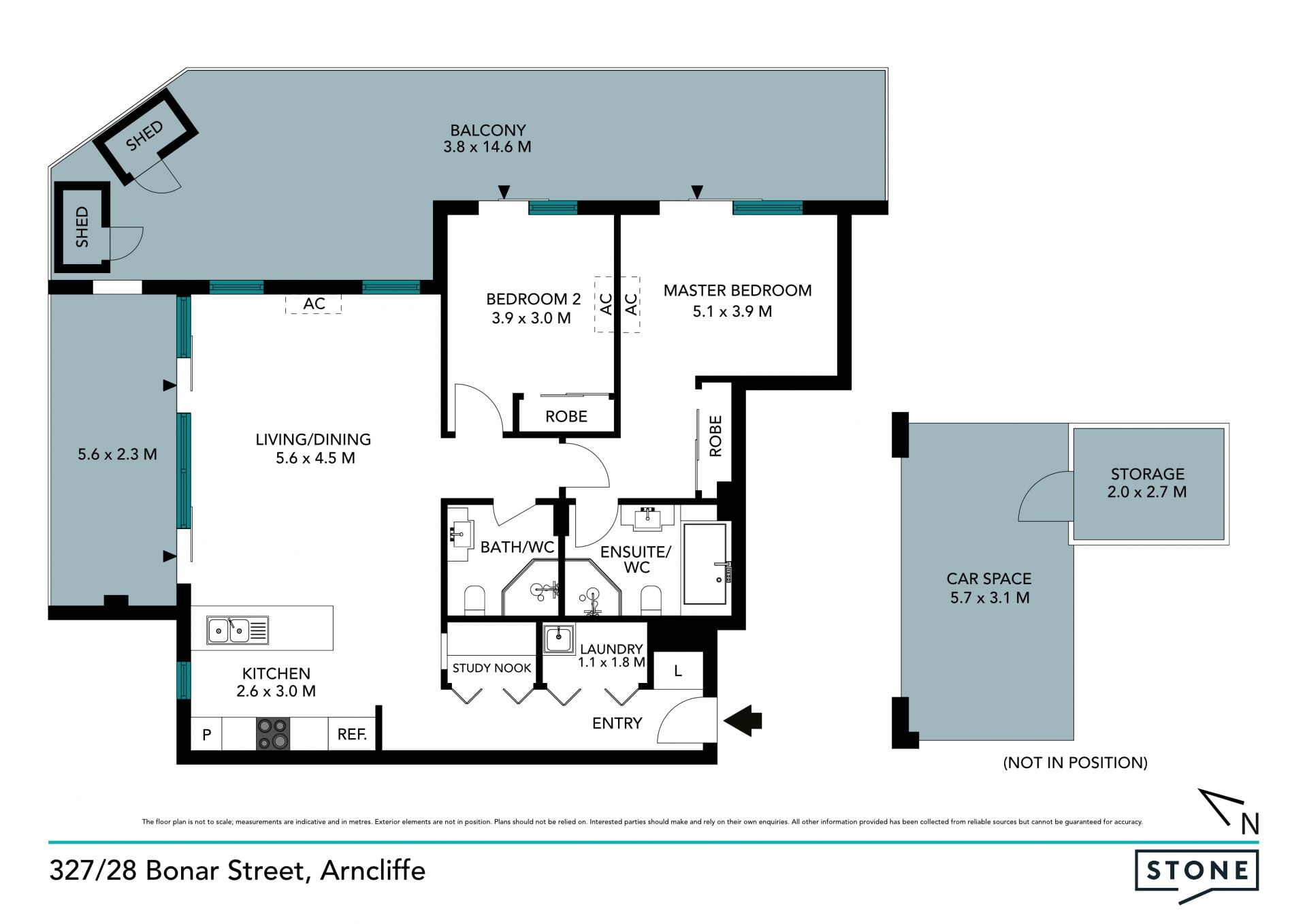 Oversized two-bedder plus study and large terrace