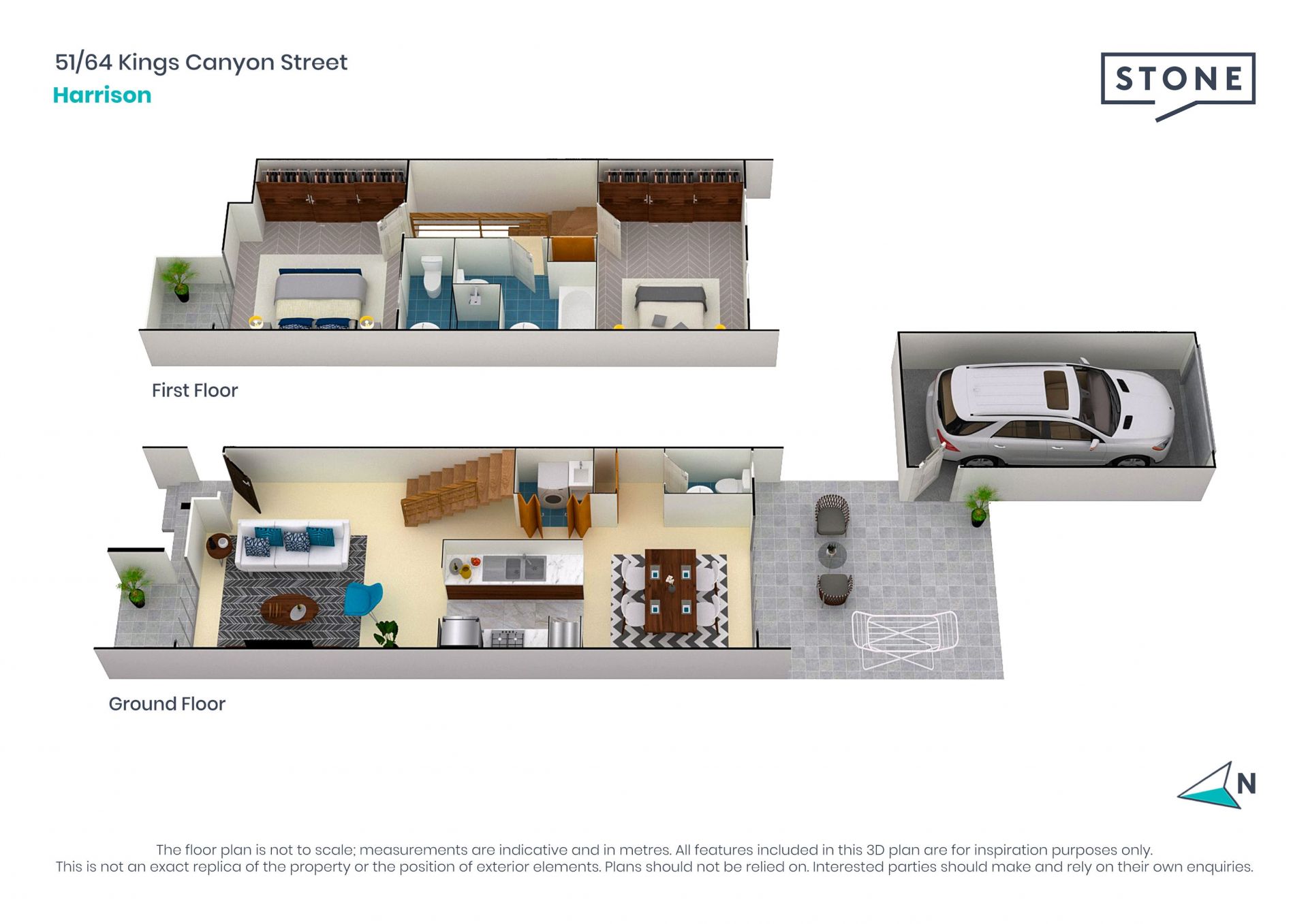 North facing, 2-bedroom townhouse with lock-up garage