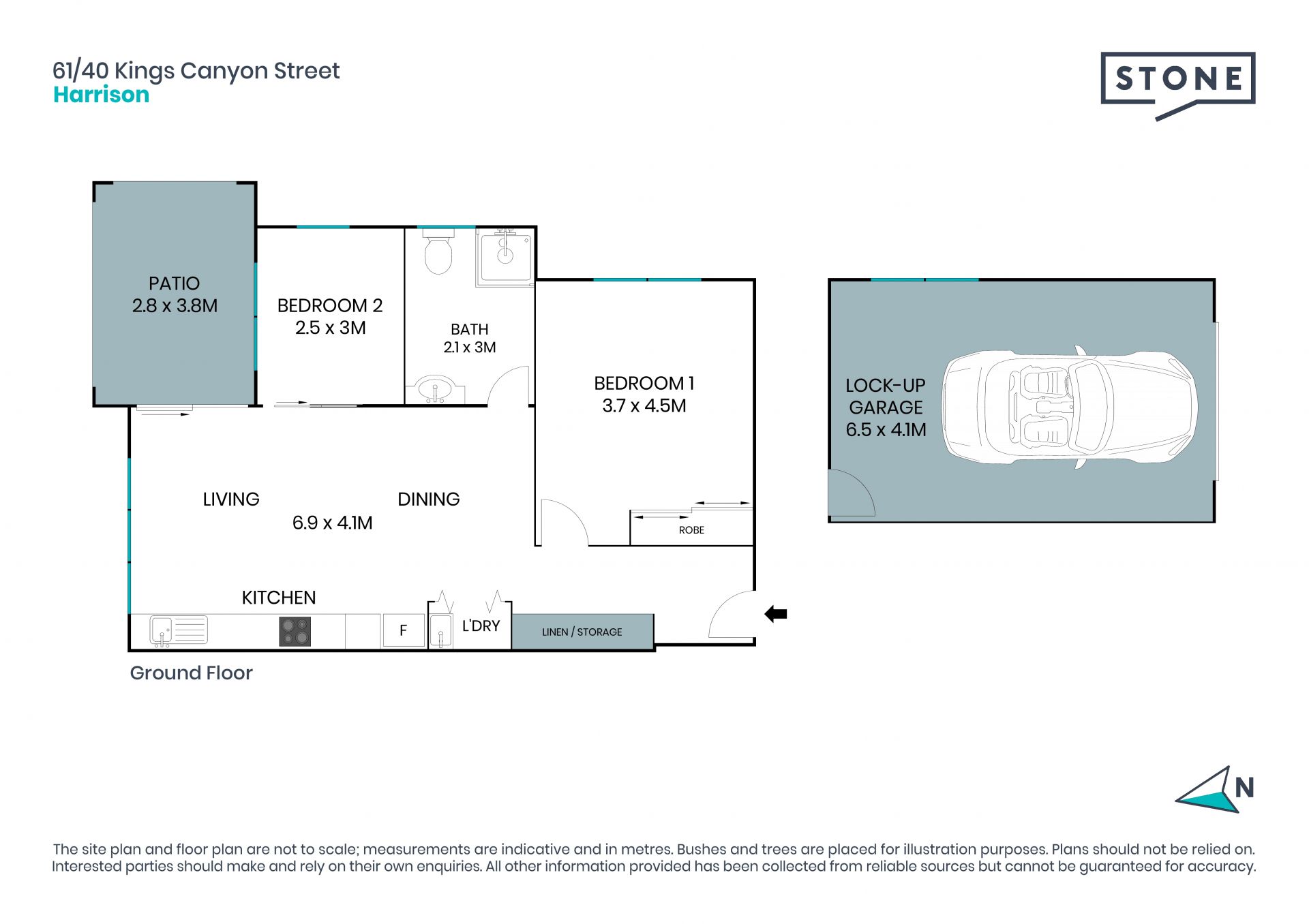 Ground floor 2 bedroom apartment with lock-up garage.