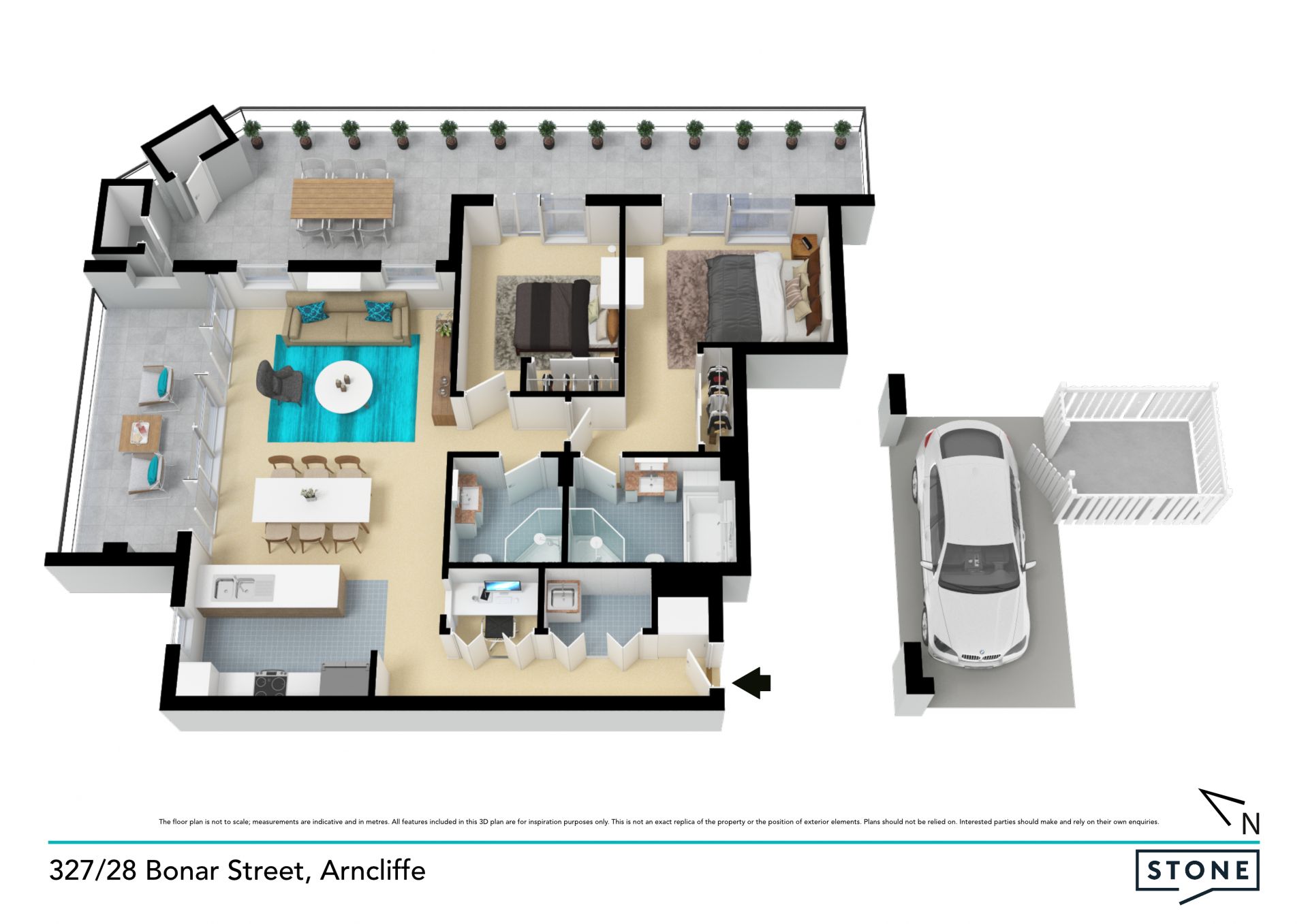 Oversized two-bedder plus study and large terrace