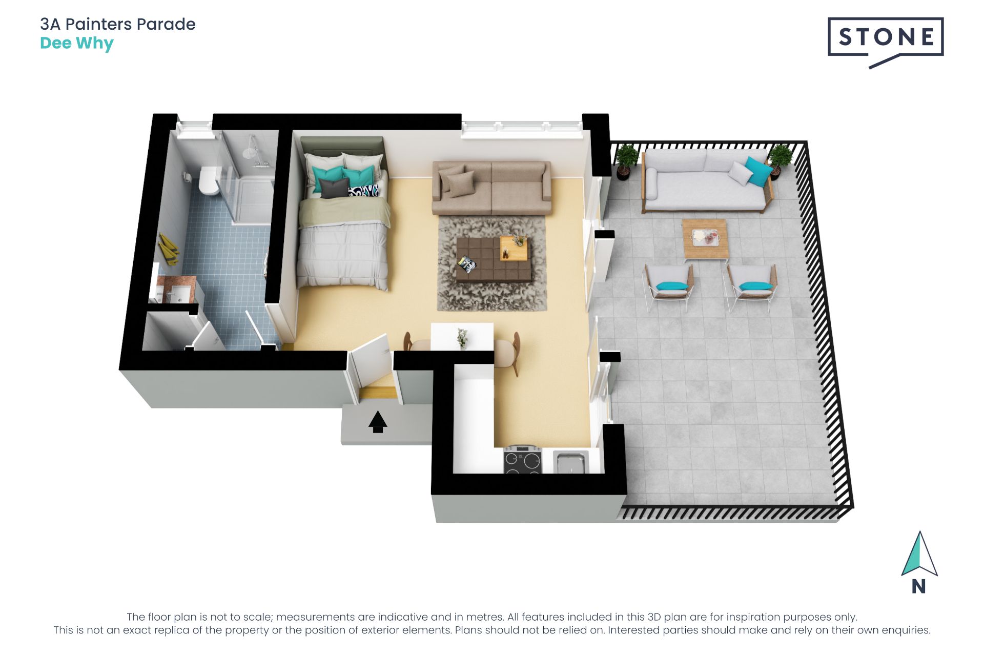 Studio apartment with outdoor entertaining area
