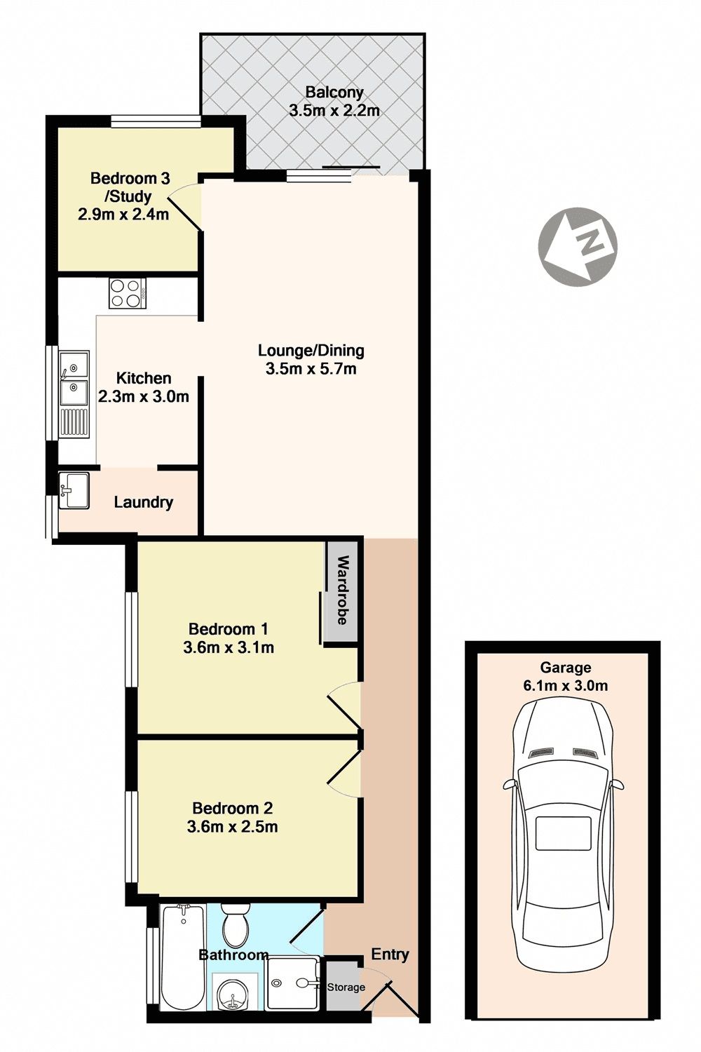 TWO-BEDROOM Plus Study apartment with lock-up garage