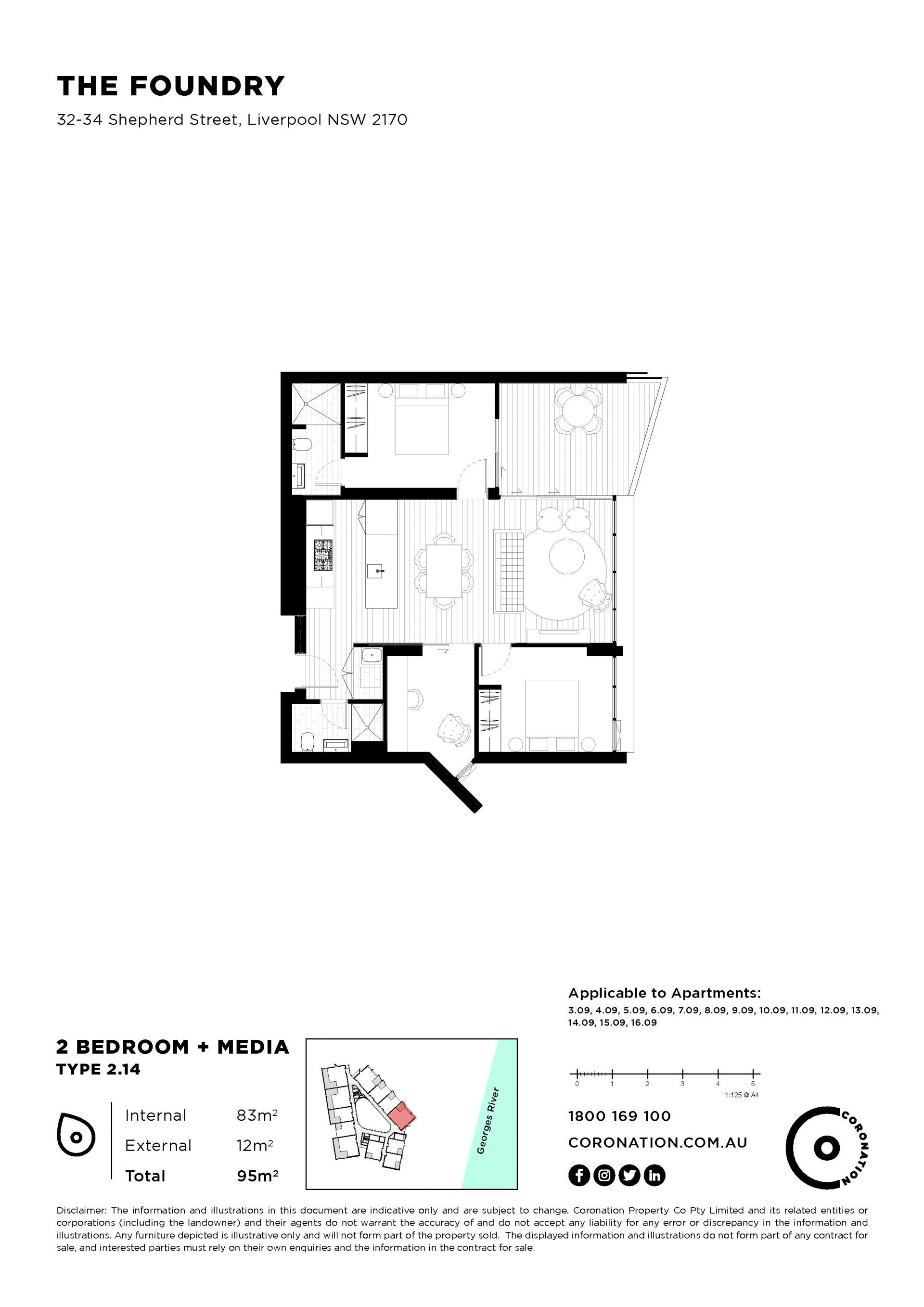 MODERN SUN-FILLED 2 BEDROOMS + STUDY APARTMENT IN LIVERPOOL