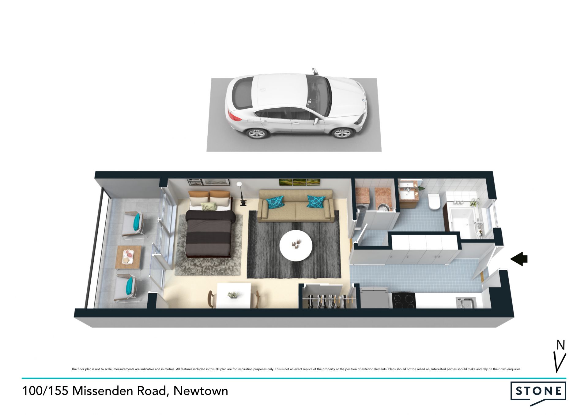 Blue-chip studio apartment with balcony & parking