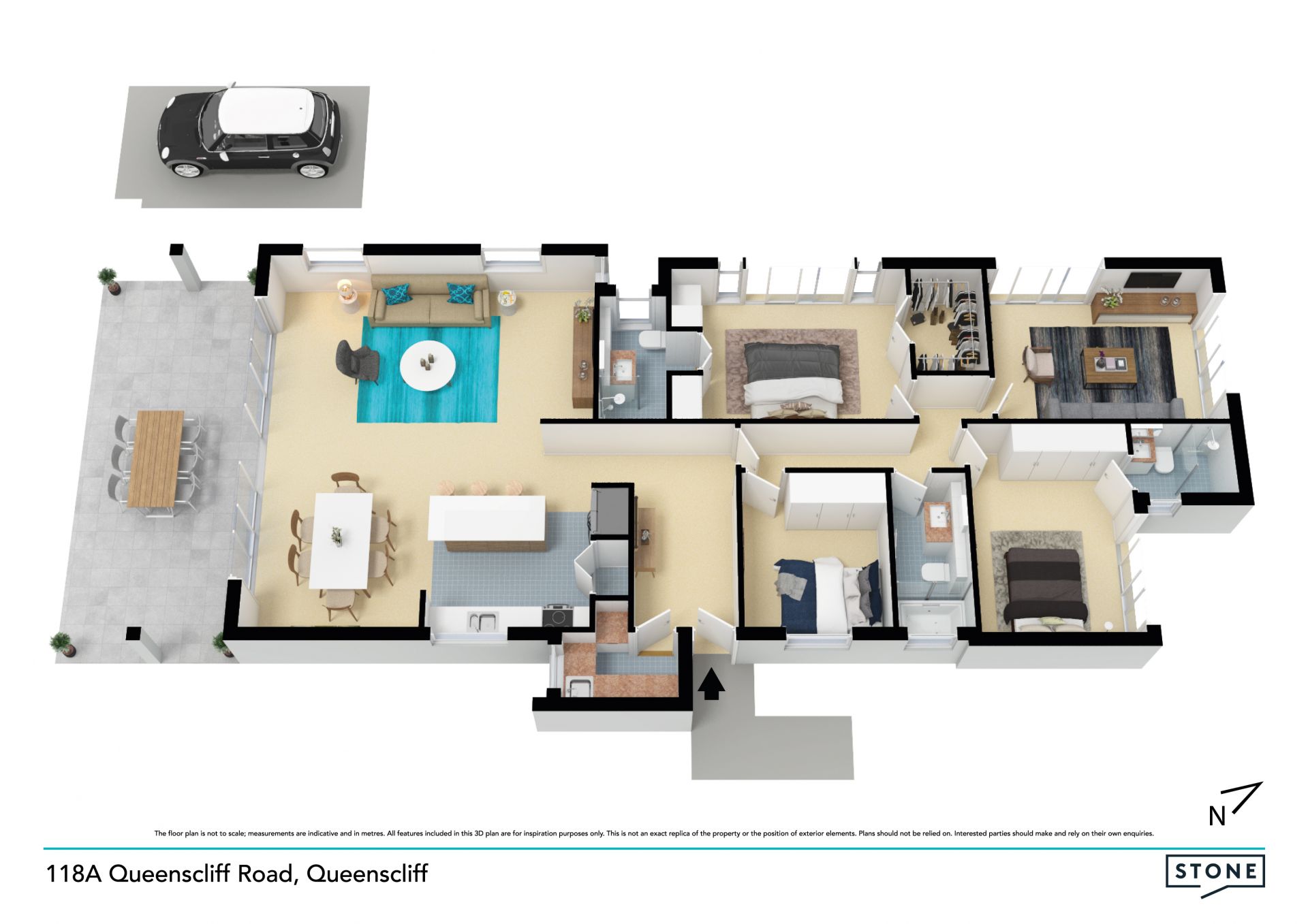 Chic triplex on level lawn with sweeping views