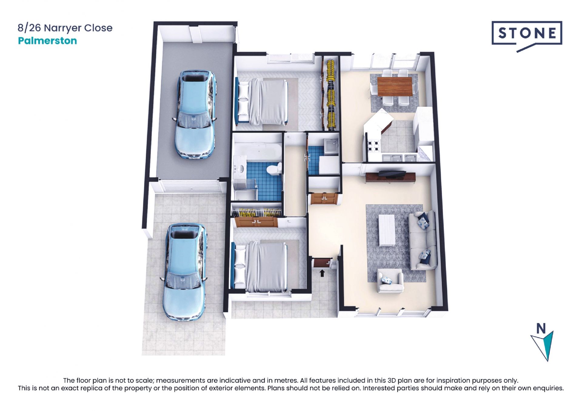 Single level design with separate living areas and two courtyards