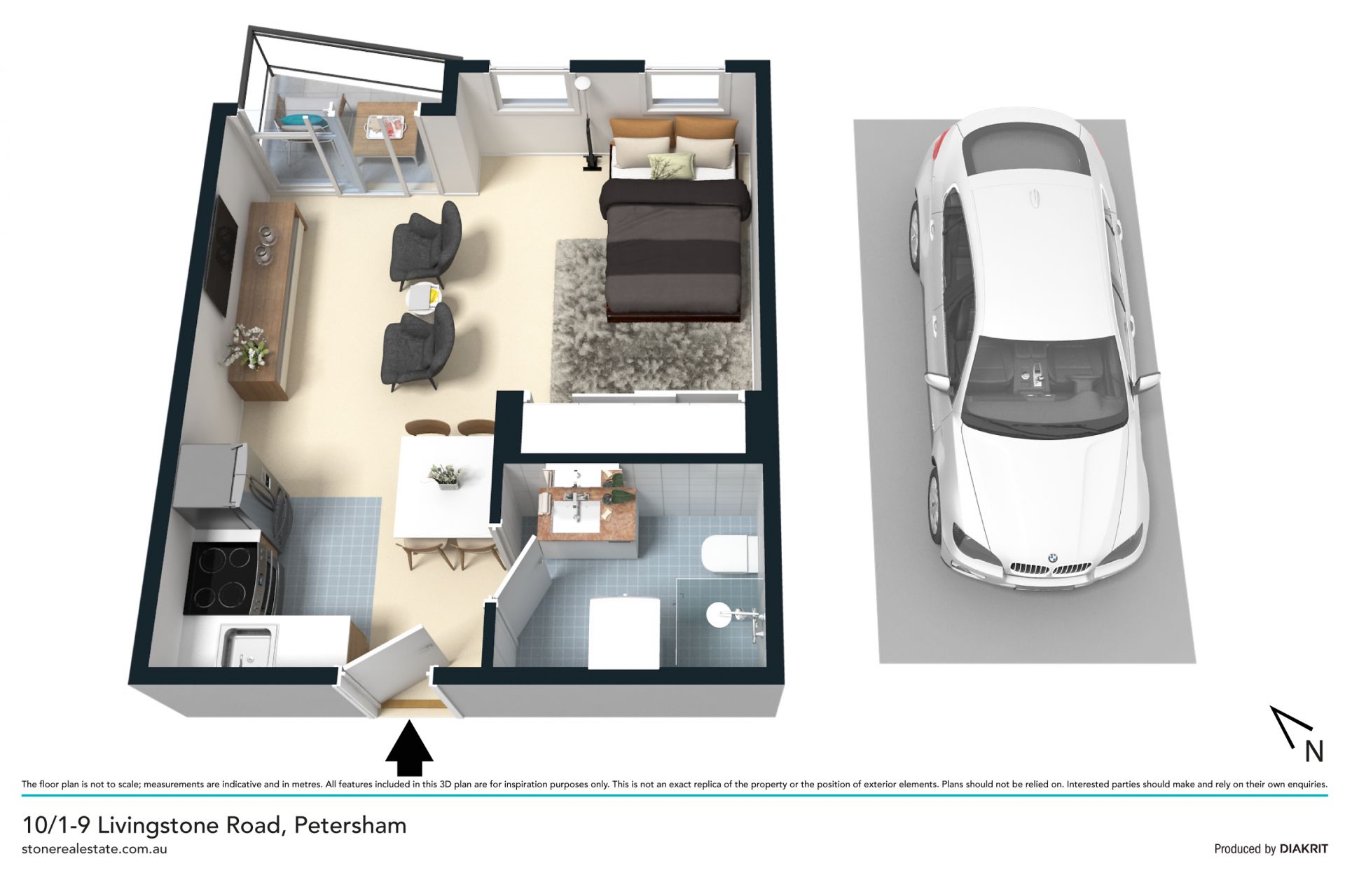 Smart studio with balcony and parking