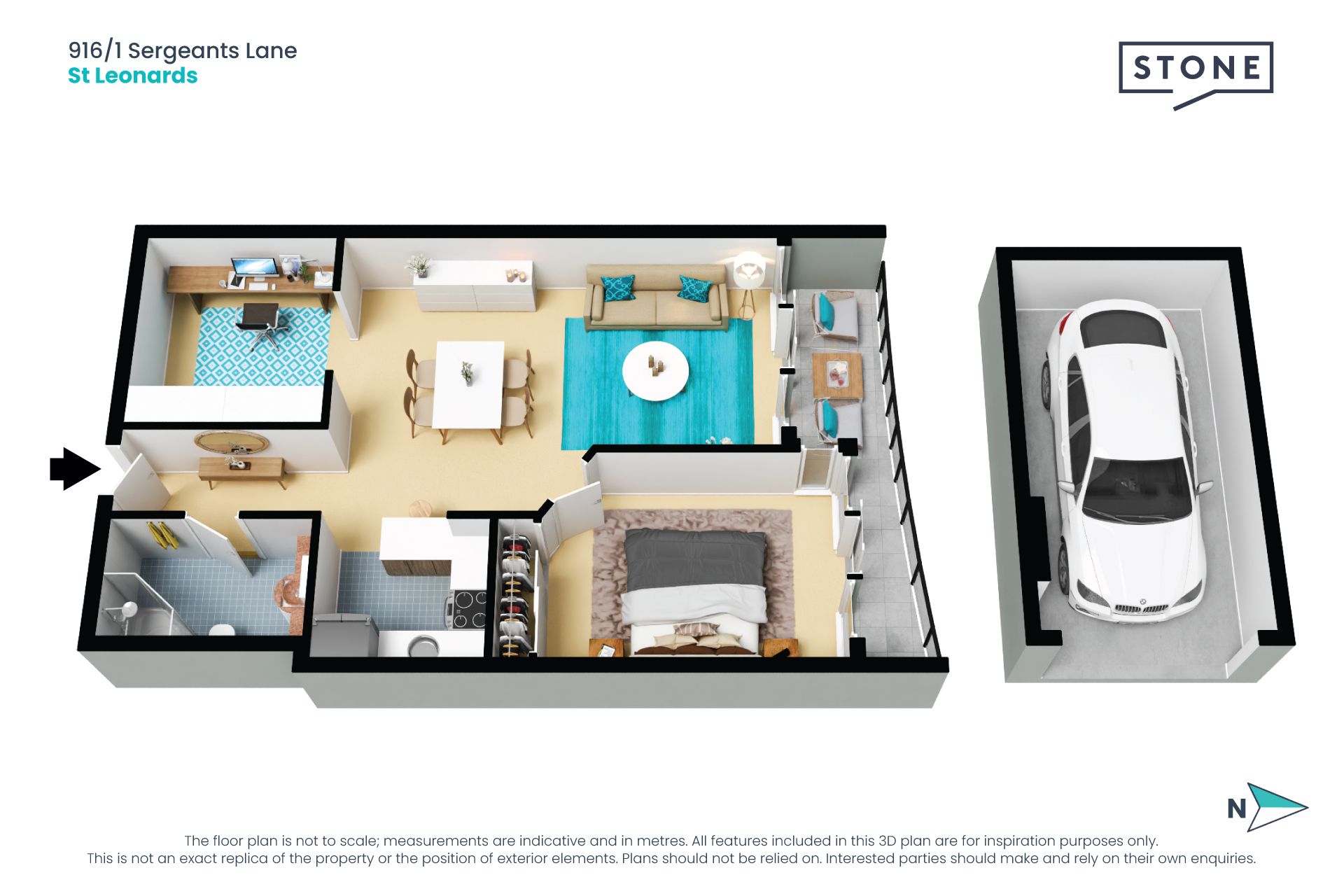 Oversized 1 Bedroom + Study