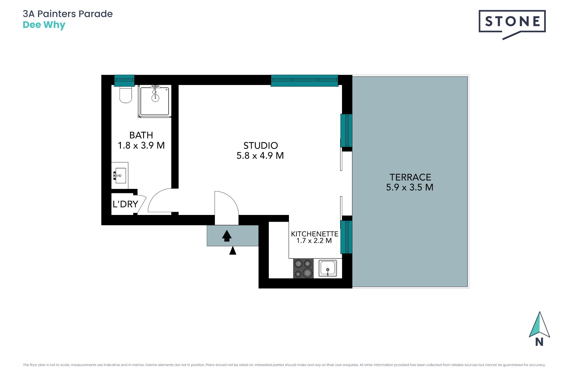 Studio apartment with outdoor entertaining area