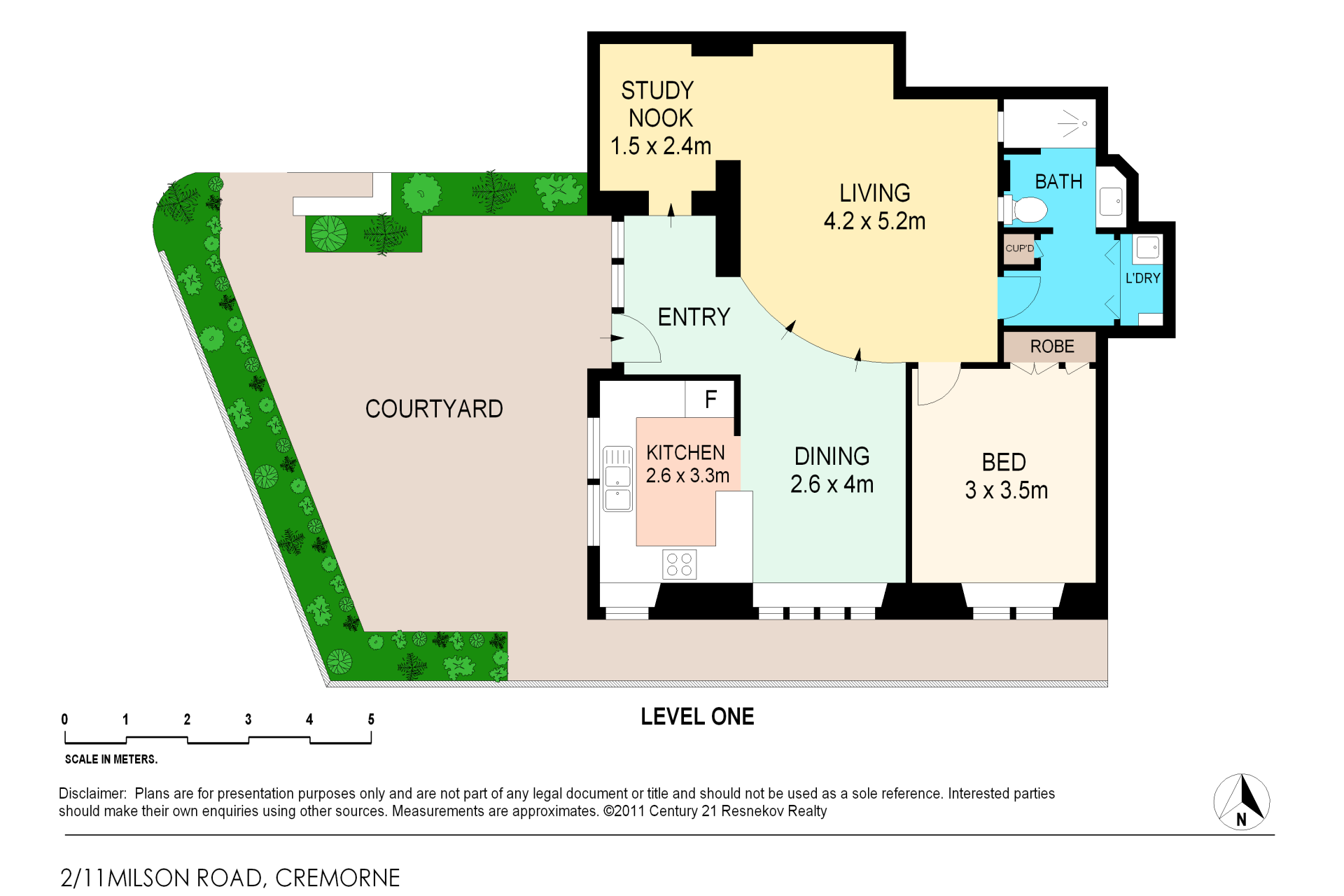Luxury 1 Bedroom Apartment with Study and Courtyard on Title