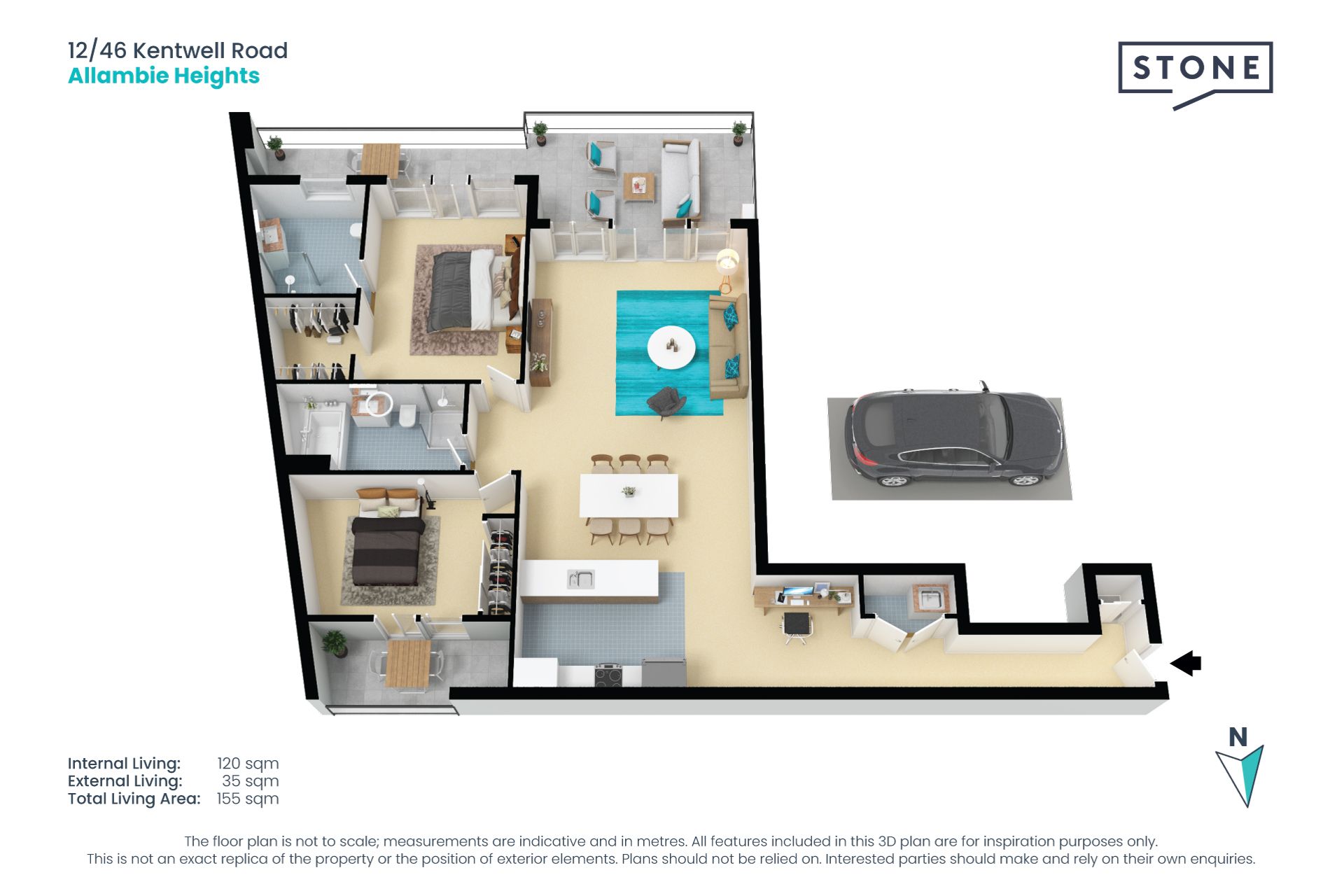 Spacious, modern security apartment with large balcony