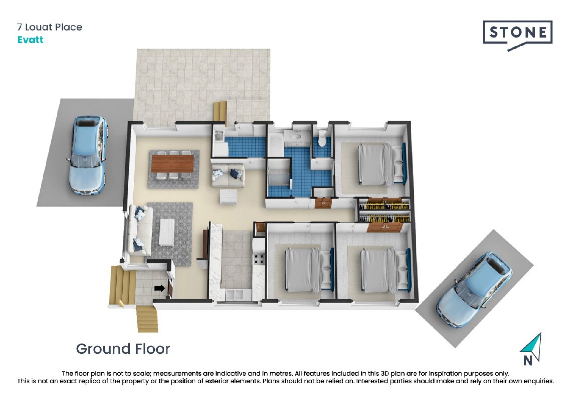 Charming three-bedroom home surrounded by greenery.