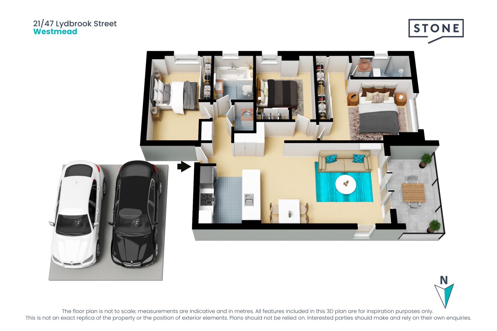 Contemporary 3 bedroom apartment with private garden outlook